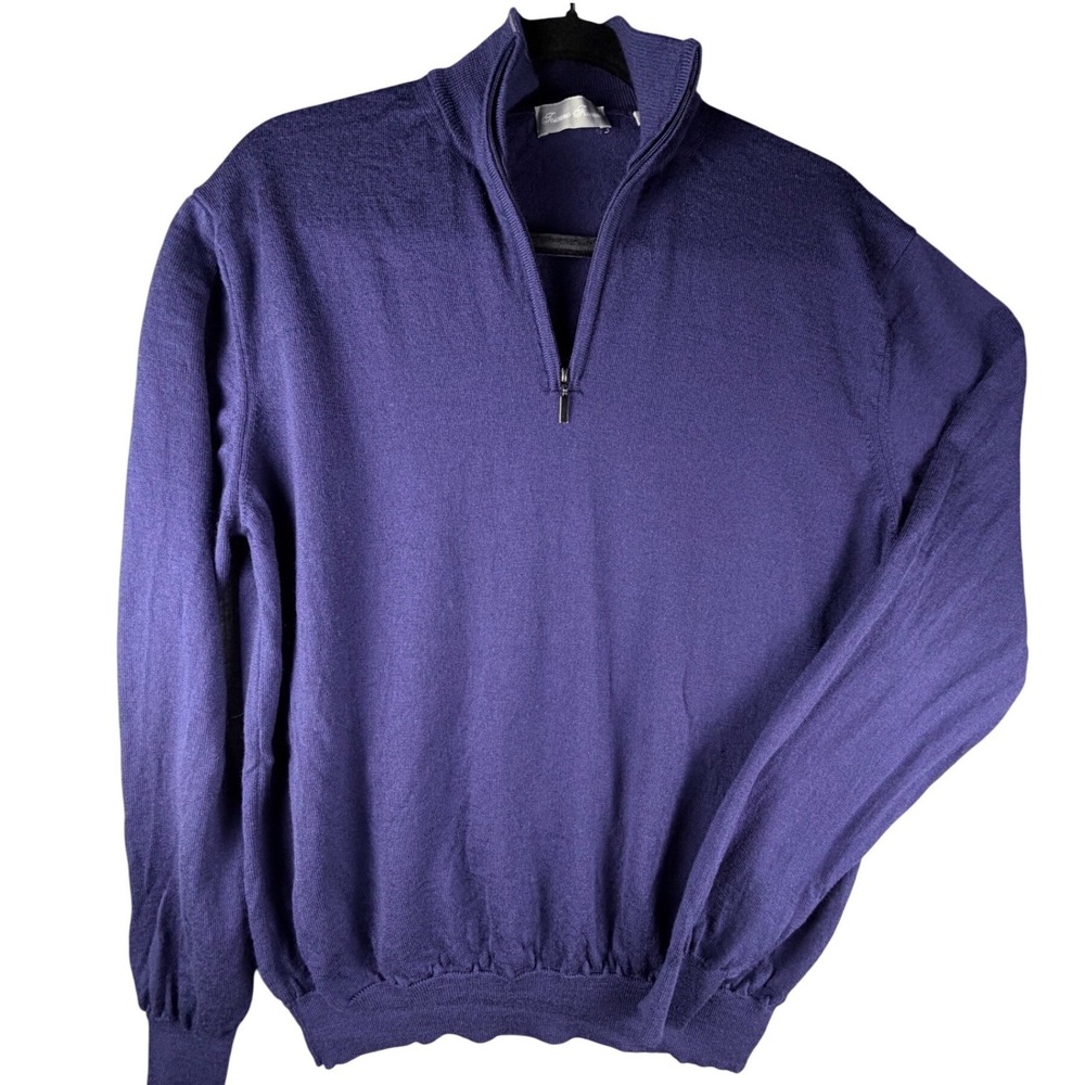 Toscano Firenze Mens Blue 100% Merino Wool Quarter Zip Sweater Italy XXL EUC